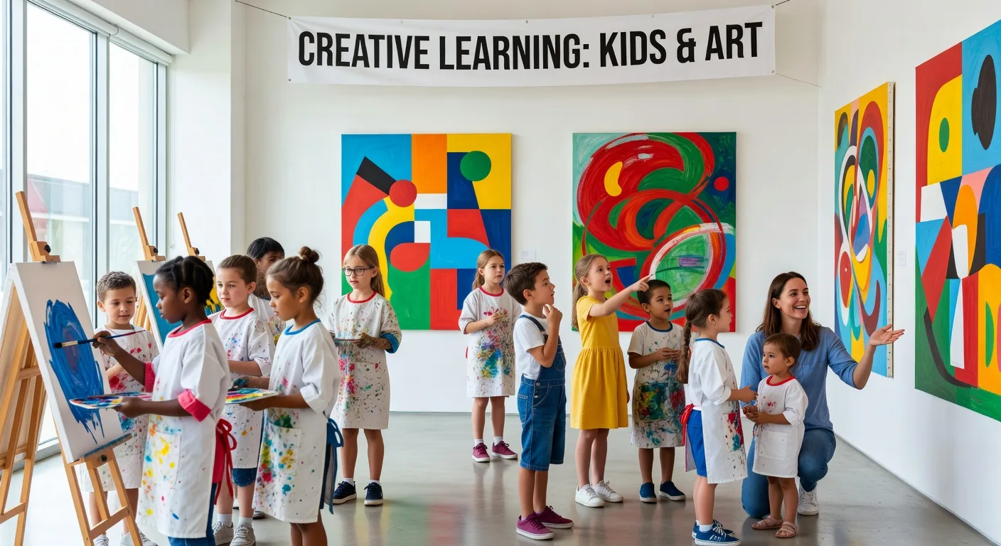 Children painting at an art gallery on a worldschooling journey